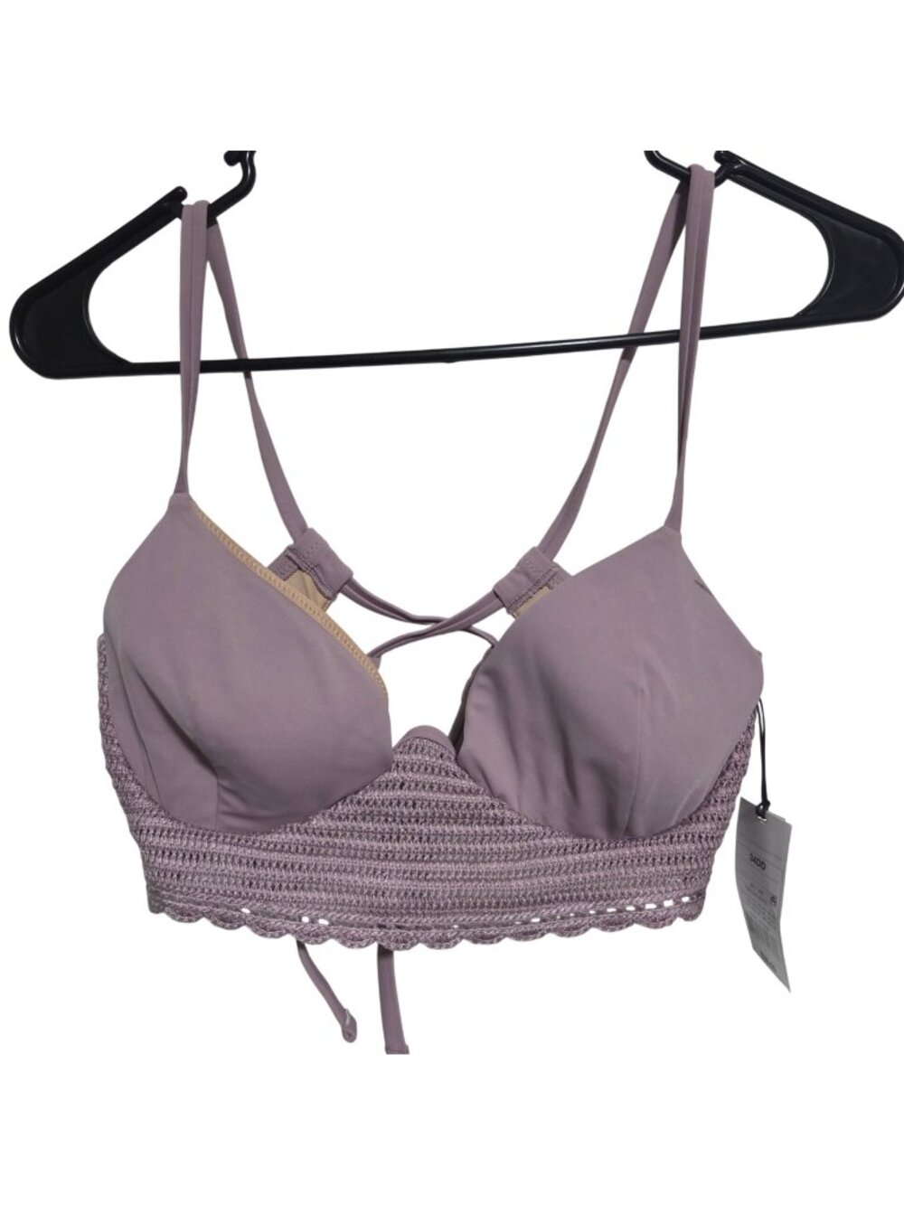 Shade & Shore Purple Crochet Longline Bikini Top Size 34DD Padded Underwire Swim